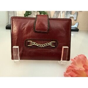 Vintage Princess Gardner Burgundy Red Leather Bifold Wallet with Gold‎ Chain GUC